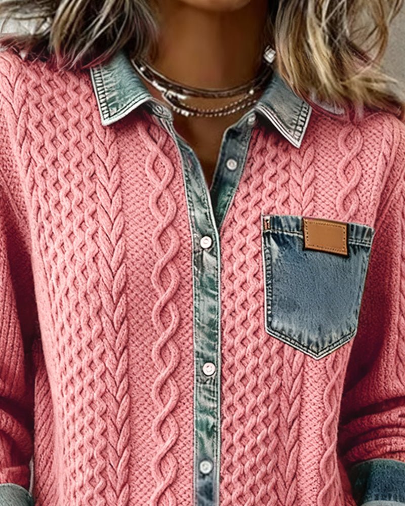 Women's Oversized Cable-Knit Shirt Jacket