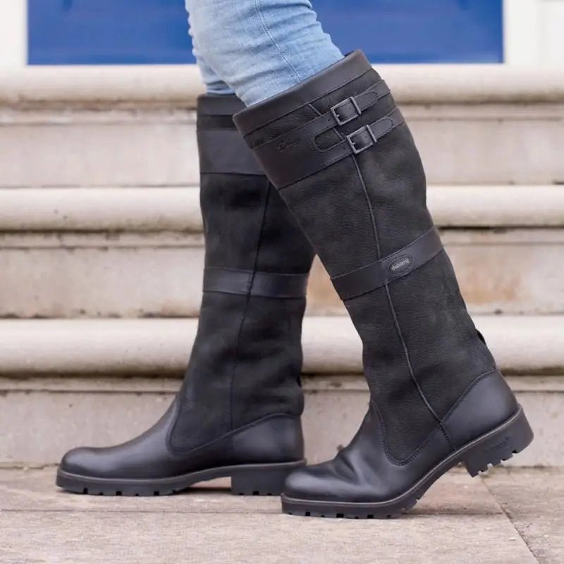 Women's Leather Waterproof Knee-High Boots - Black